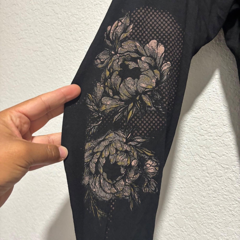Harley-Davidson Womens XL Black Skull Floral Mesh Long Sleeve Graphic Top Shirt - Picture 4 of 9